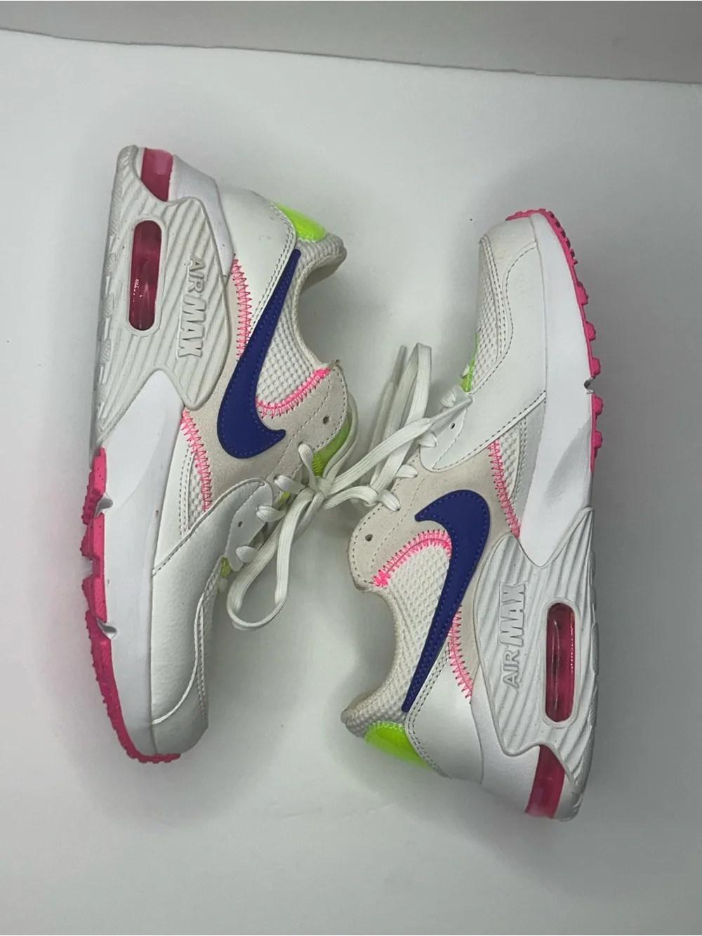 Nike Kids White Sneakers with Neon Yellow and Pink Accents